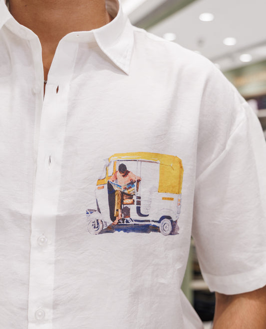 White Spread Collar Cotton Blended Casual Shirt
