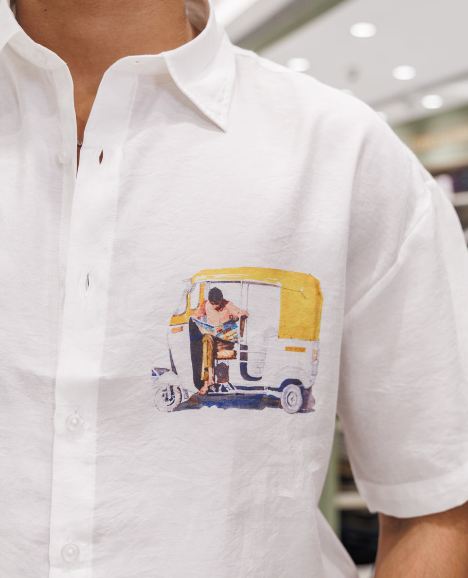 White Spread Collar Cotton Blended Casual Shirt