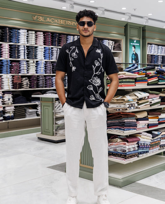 Black Poly-Blended Casual Shirt