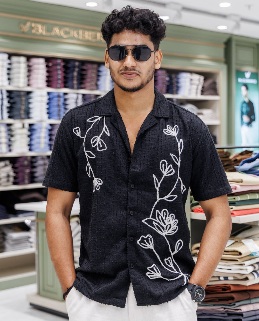 Black Poly-Blended Casual Shirt
