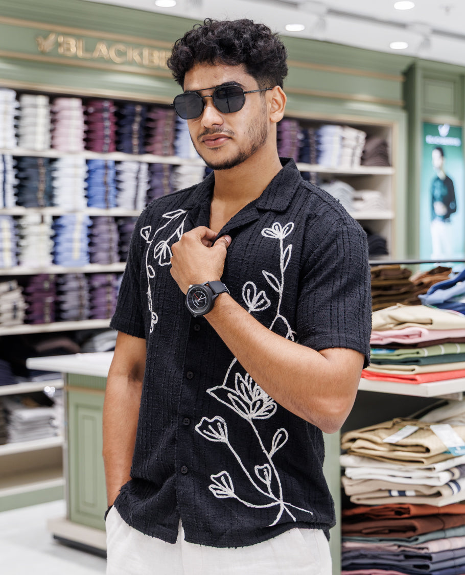 Black Poly-Blended Casual Shirt