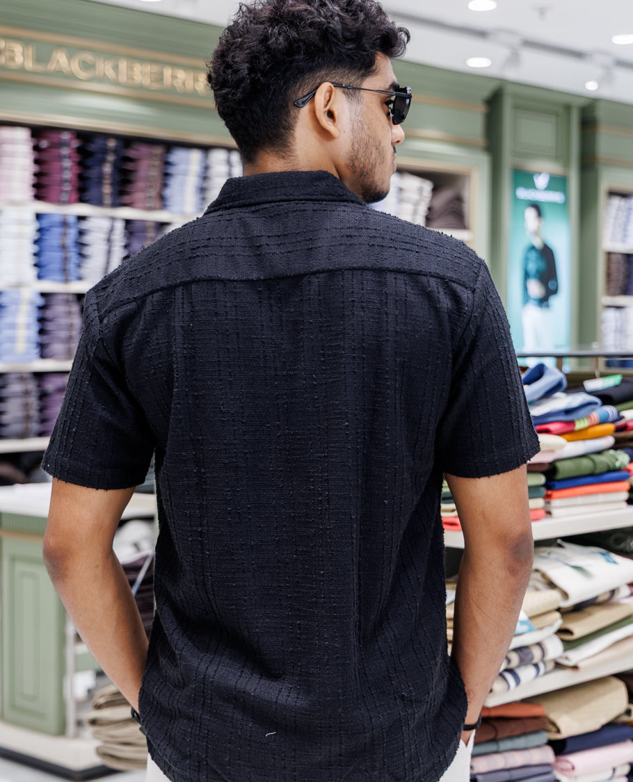 Black Poly-Blended Casual Shirt