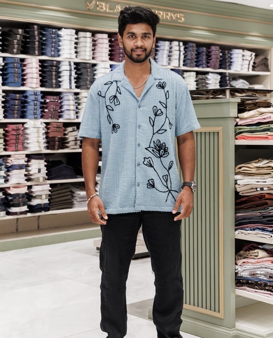 Sky Blue Poly-Blended Casual Shirt