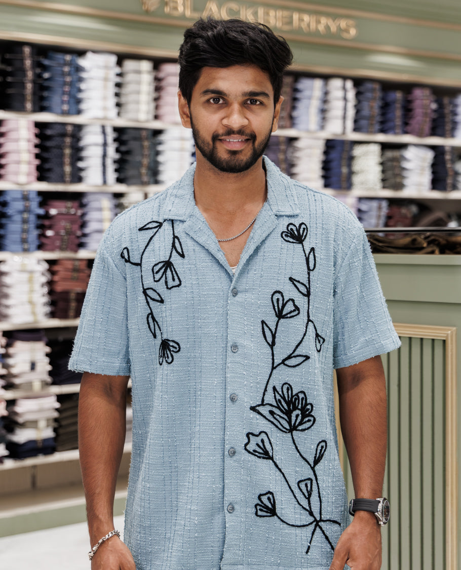 Sky Blue Poly-Blended Casual Shirt