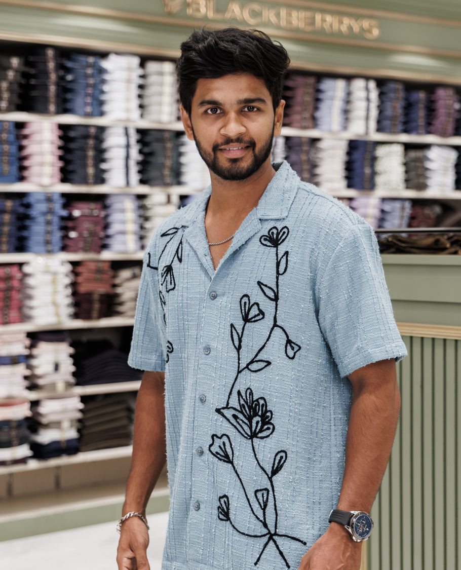 Sky Blue Poly-Blended Casual Shirt