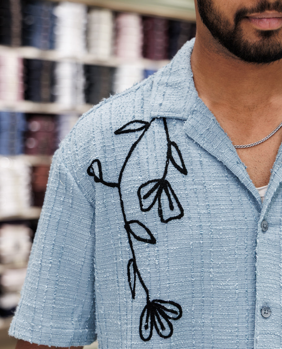 Sky Blue Poly-Blended Casual Shirt