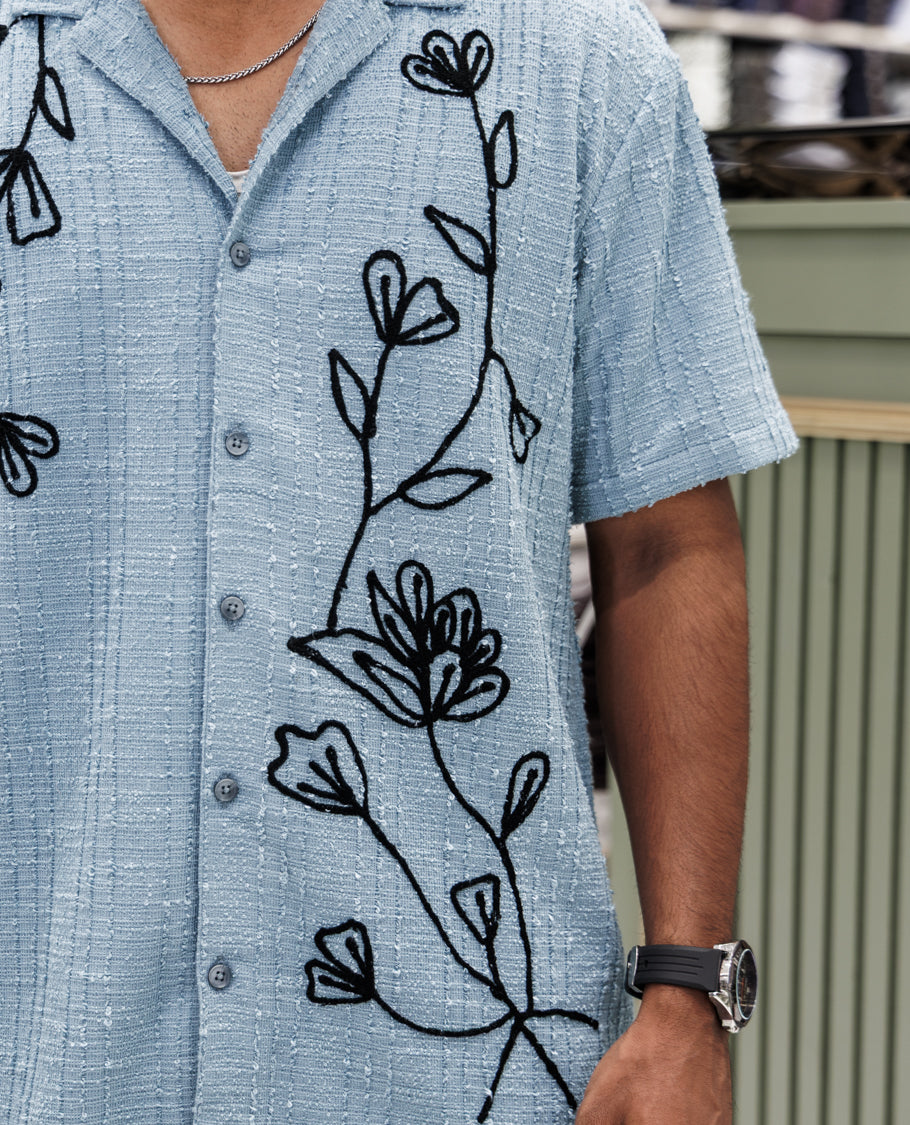 Sky Blue Poly-Blended Casual Shirt