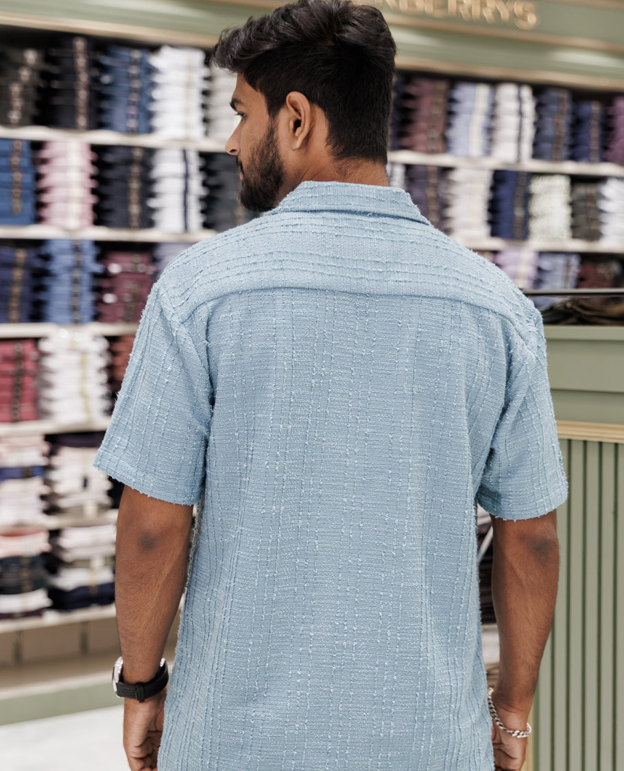 Sky Blue Poly-Blended Casual Shirt