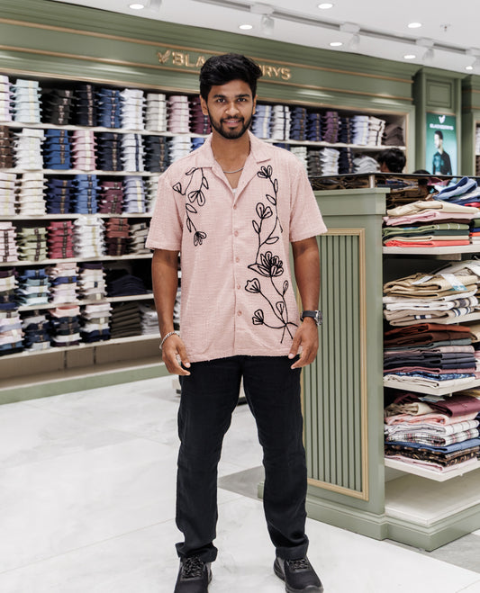 Pink Poly-Blended Casual Shirt