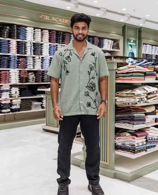 Green Poly-Blended Casual Shirt