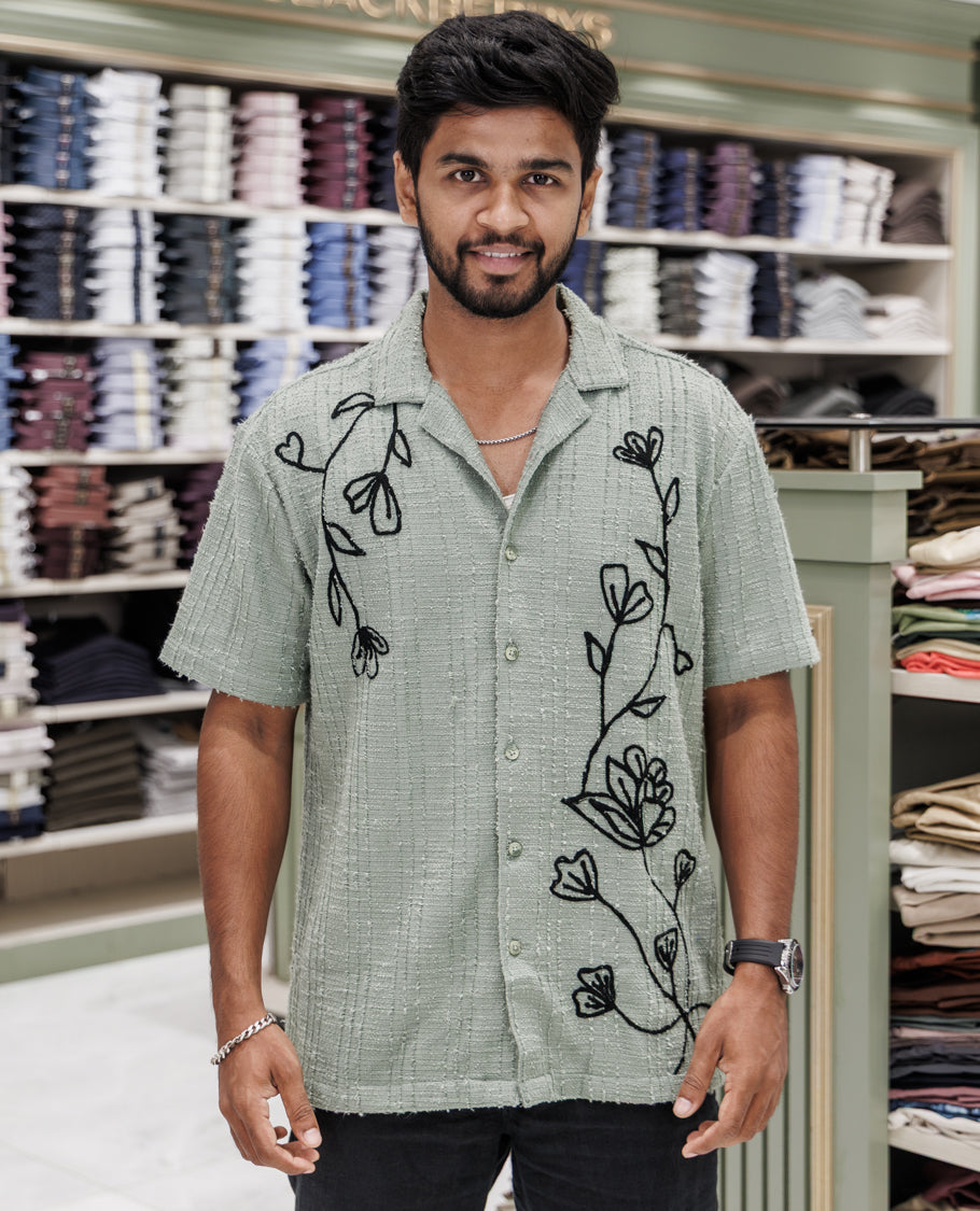 Green Poly-Blended Casual Shirt