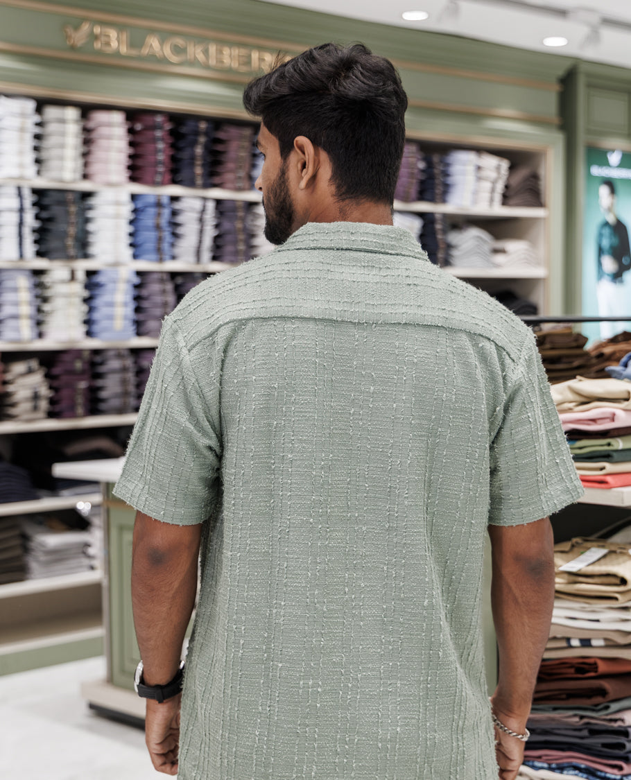 Green Poly-Blended Casual Shirt