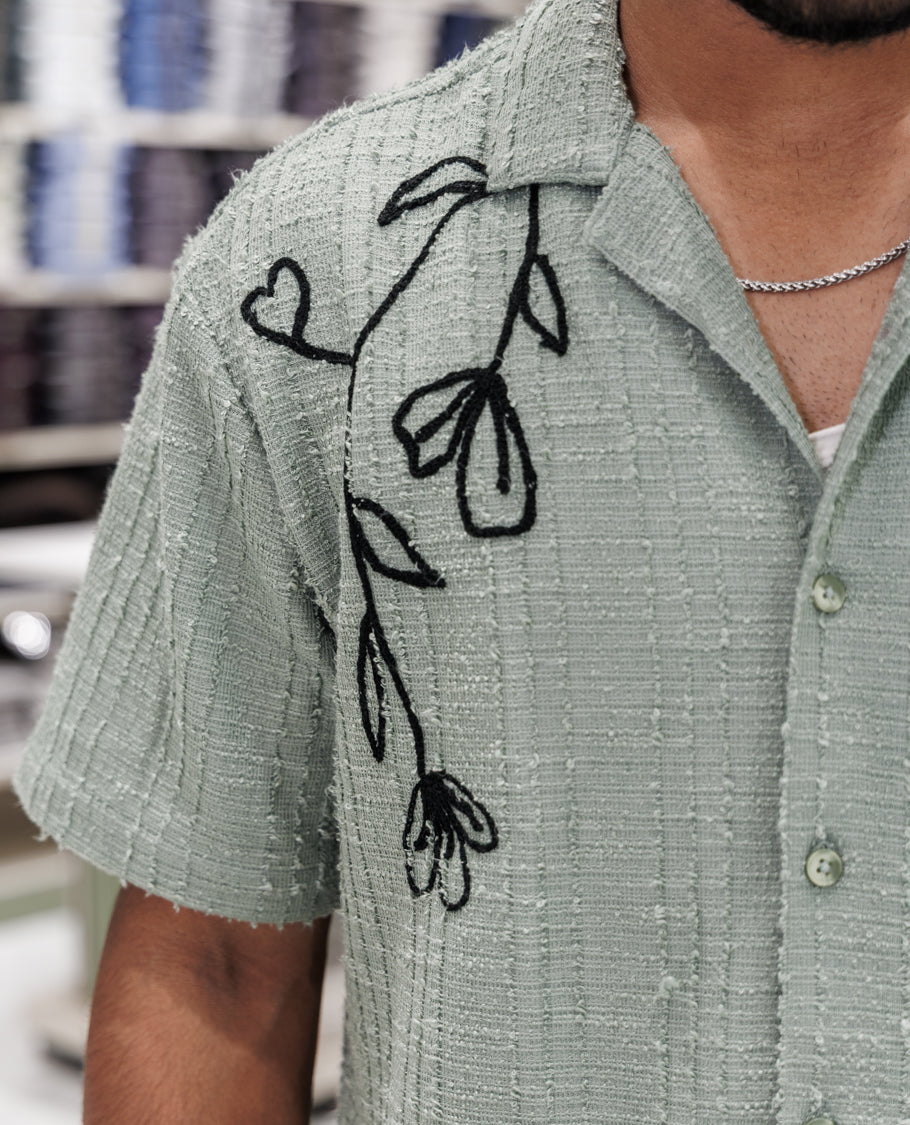 Green Poly-Blended Casual Shirt