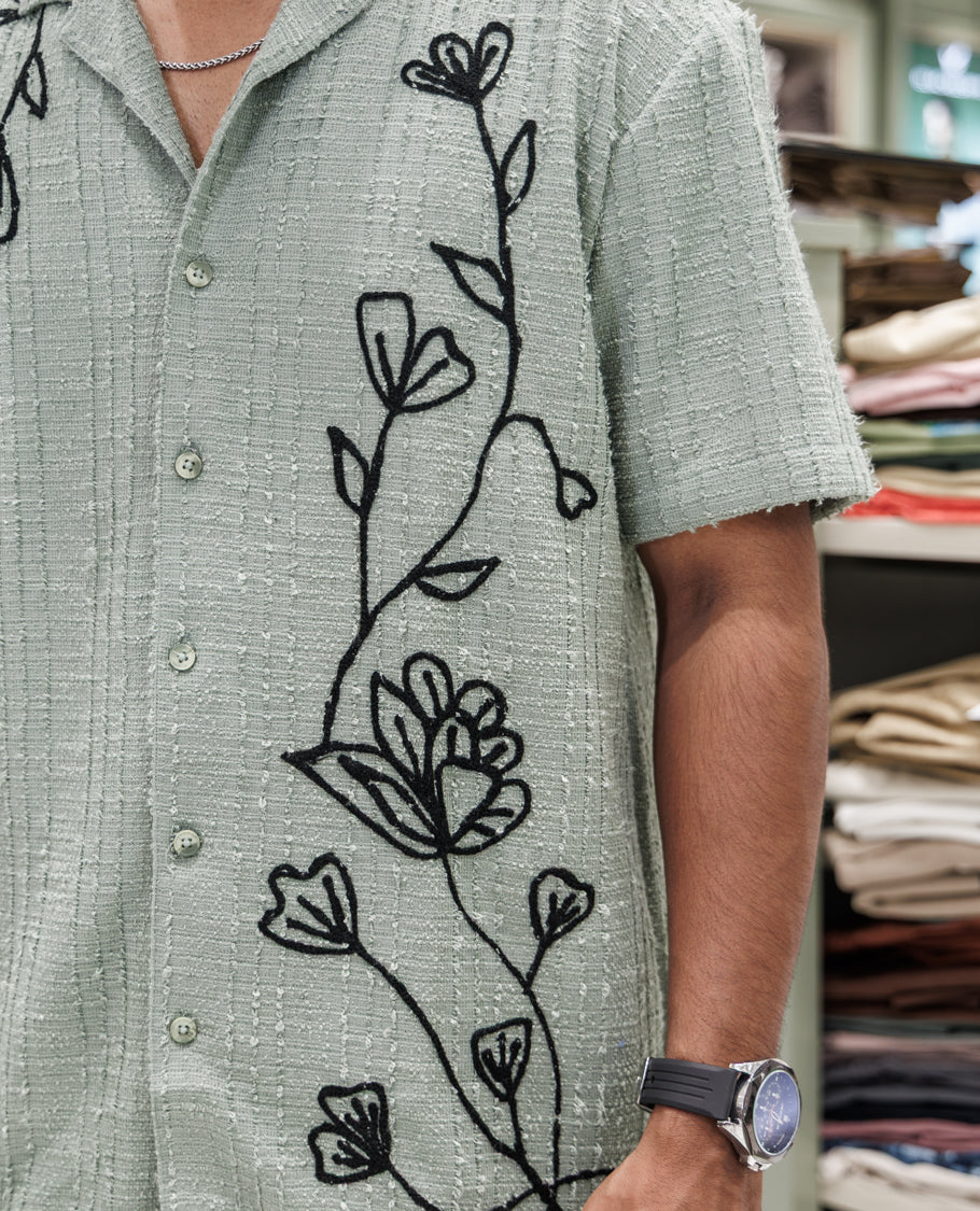 Green Poly-Blended Casual Shirt