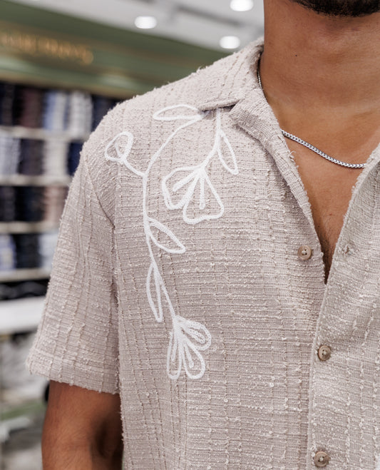  Beige Poly-Blended Casual Shirt