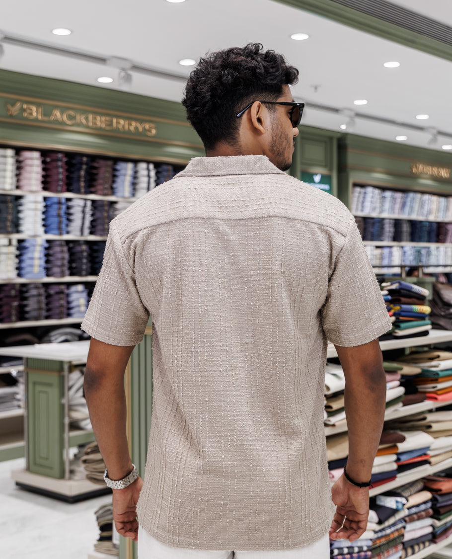 Beige Poly-Blended Casual Shirt