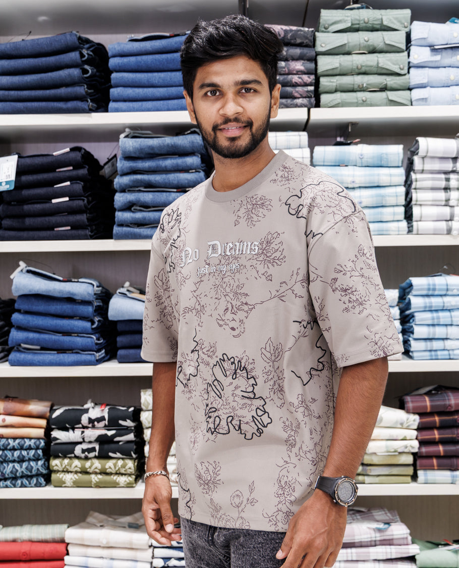 Brown Round Neck Cotton-Blended T-Shirt