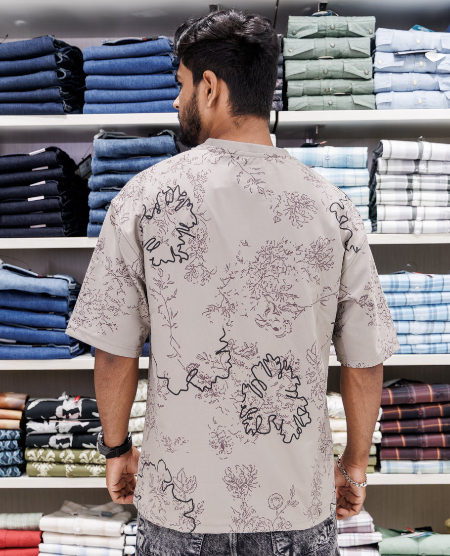 Brown Round Neck Cotton-Blended T-Shirt