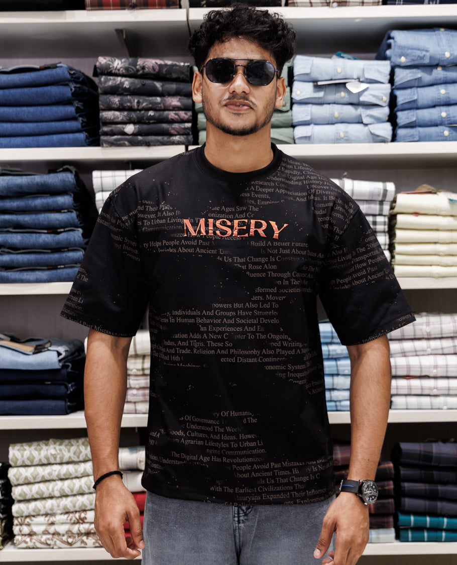 Black Round Neck Cotton-Blended T-Shirt