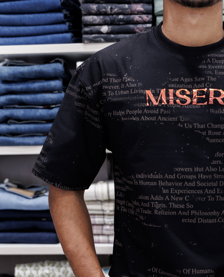 Black Round Neck Cotton-Blended T-Shirt