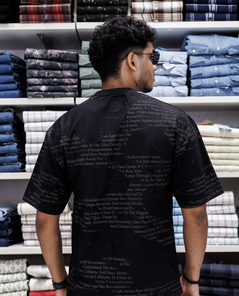 Black Round Neck Cotton-Blended T-Shirt