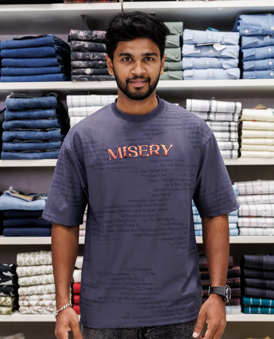 Grey Half Sleeves Cotton-Blended T-Shirt