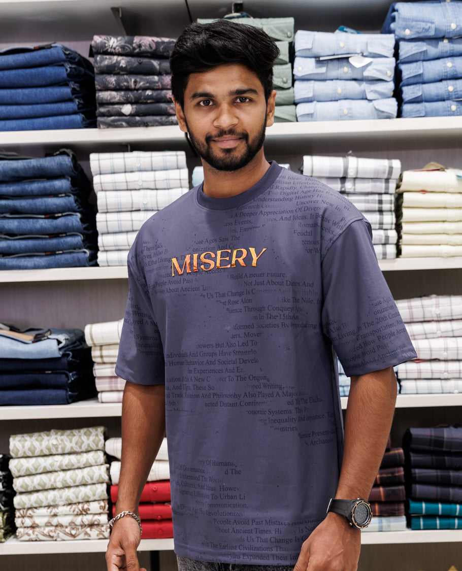 Grey Half Sleeves Cotton-Blended T-Shirt