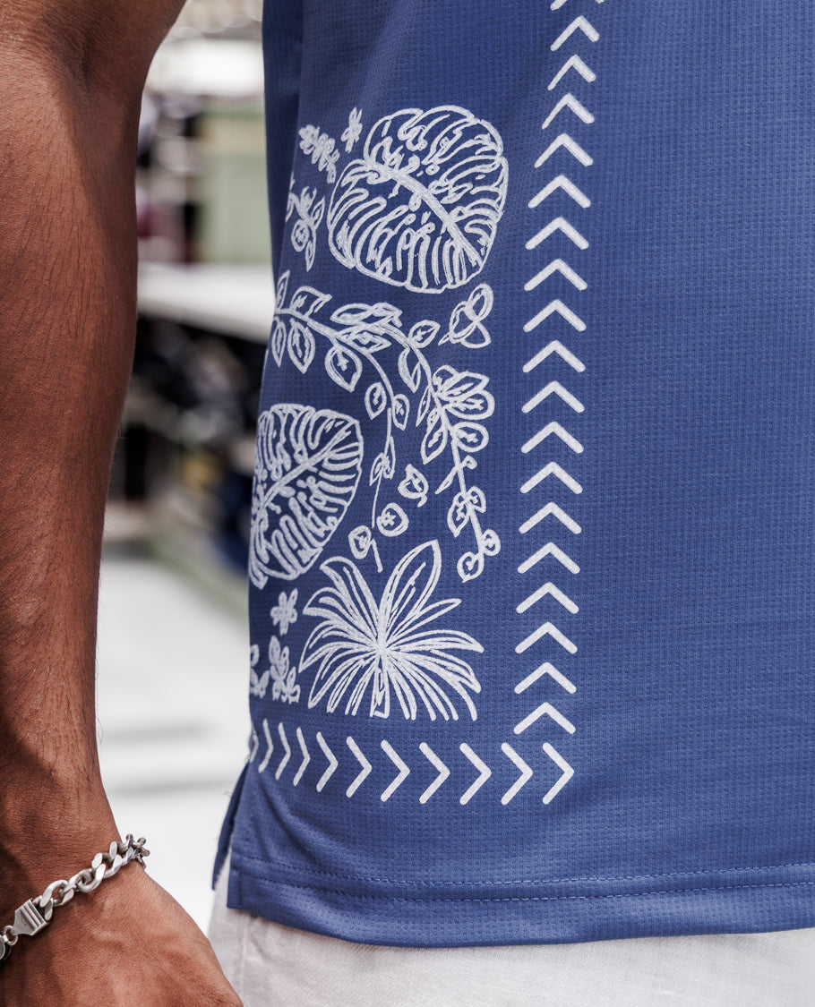 Blue Cotton-Blended T-Shirt