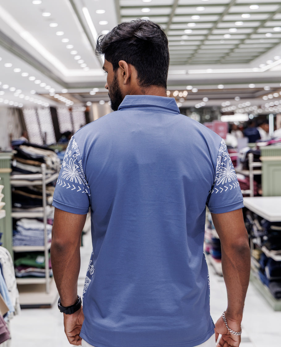 Blue Cotton-Blended T-Shirt
