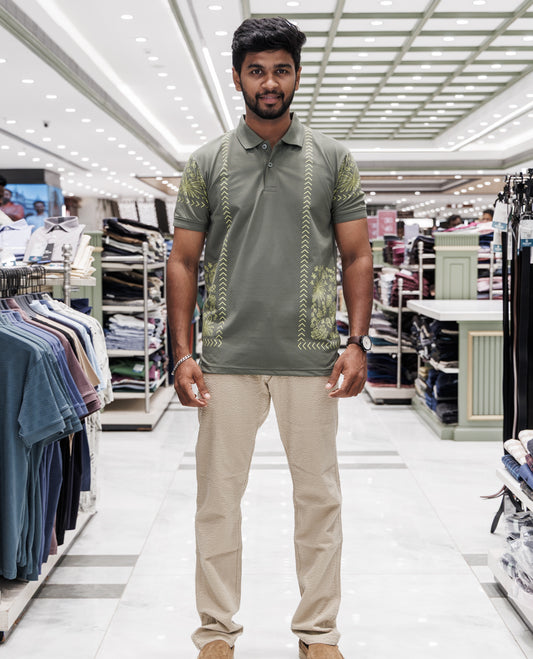 Green Cotton-Blended T-Shirt