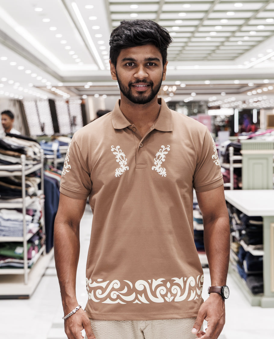 Brown Half Sleeves Cotton-Blended T-Shirt