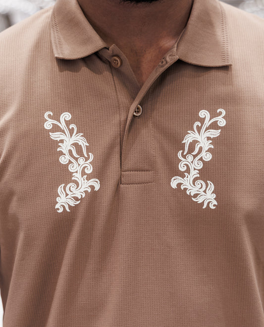 Brown Half Sleeves Cotton-Blended T-Shirt