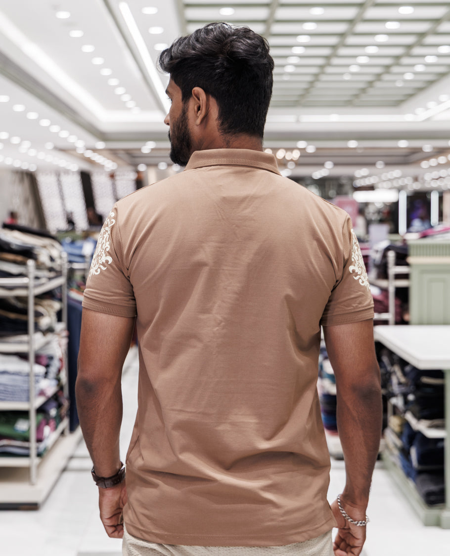 Brown Half Sleeves Cotton-Blended T-Shirt
