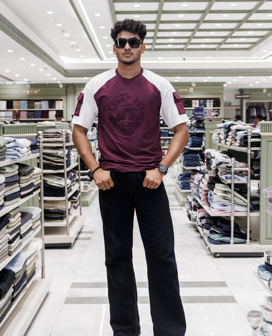 Burgundy Cotton-Blended T-Shirt