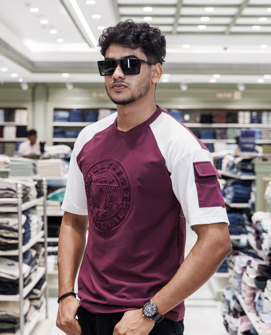 Burgundy Cotton-Blended T-Shirt