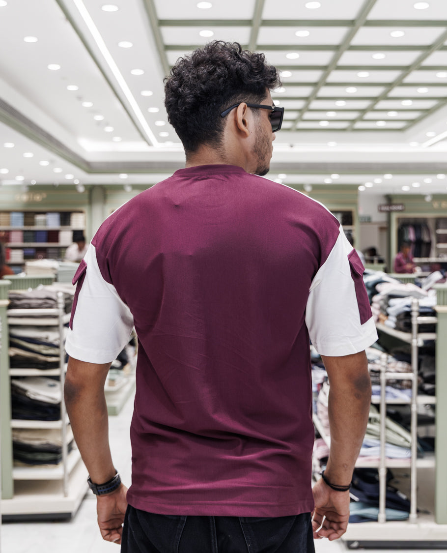 Burgundy Cotton-Blended T-Shirt