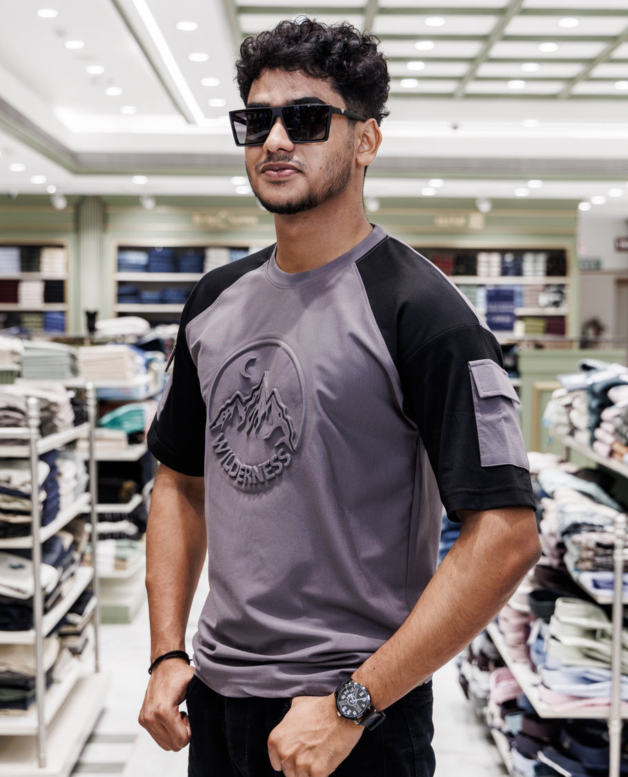 Grey Cotton-Blended T-Shirt