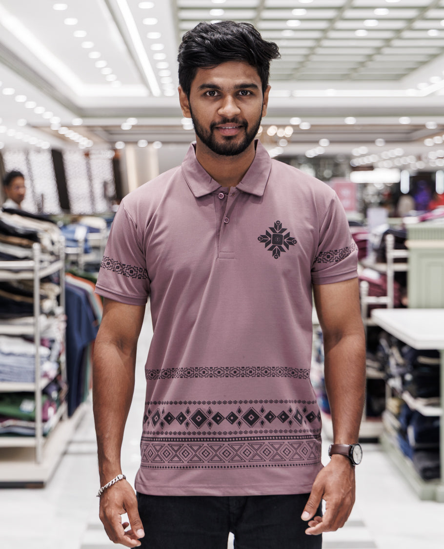 Mauve Half Sleeves Cotton-Blended T-Shirt