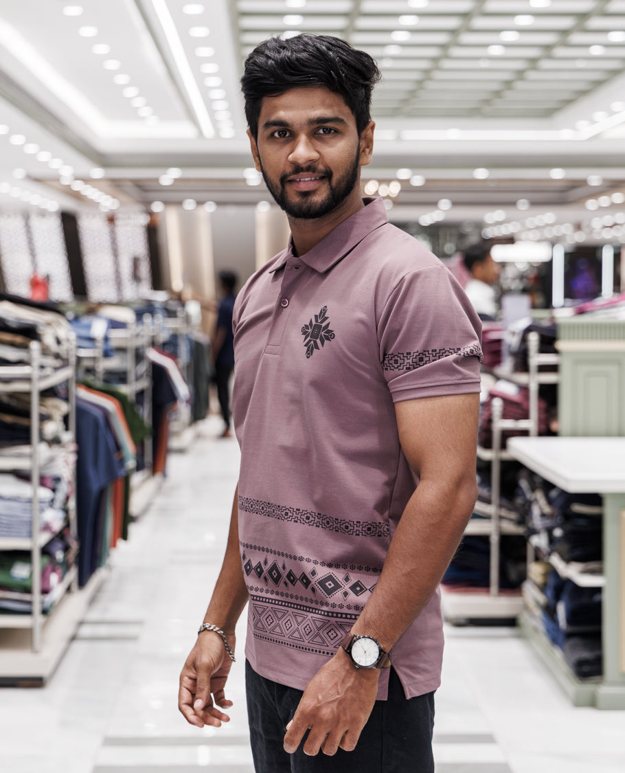 Mauve Half Sleeves Cotton-Blended T-Shirt
