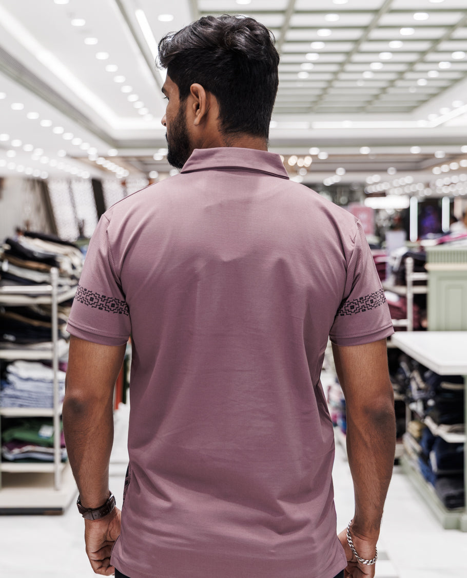 Mauve Half Sleeves Cotton-Blended T-Shirt