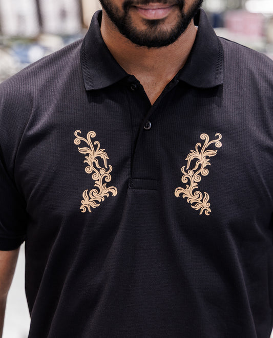 Black Cotton-Blended T-Shirt