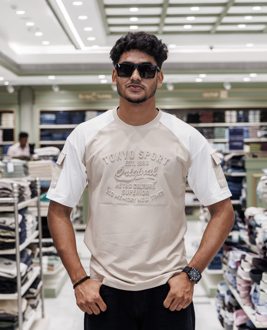 Beige Cotton-Blended T-Shirt