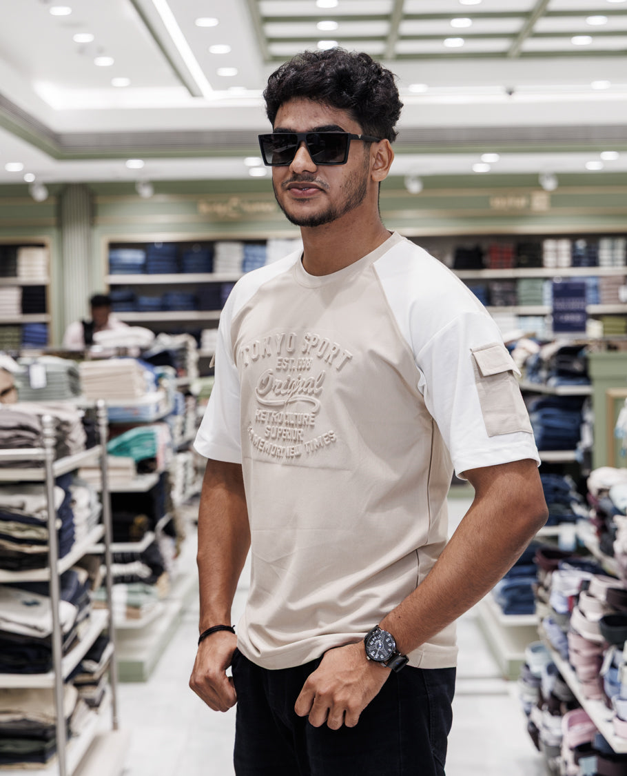 Beige Cotton-Blended T-Shirt