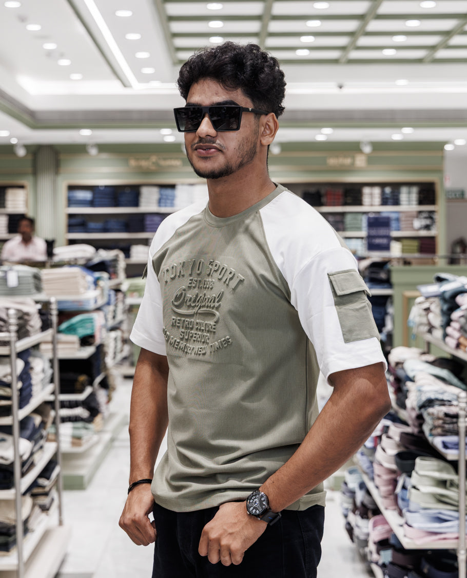 Green Cotton-Blended T-Shirt