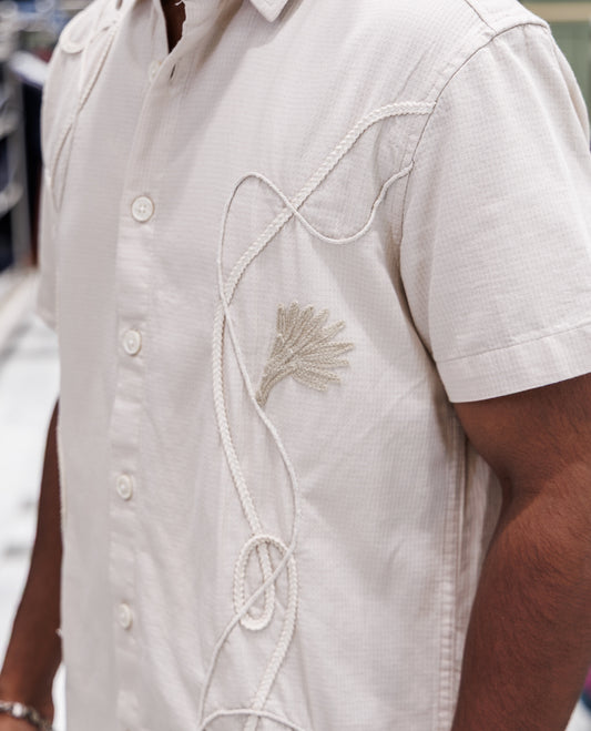 Cream Cotton-Blended Casual Shirt