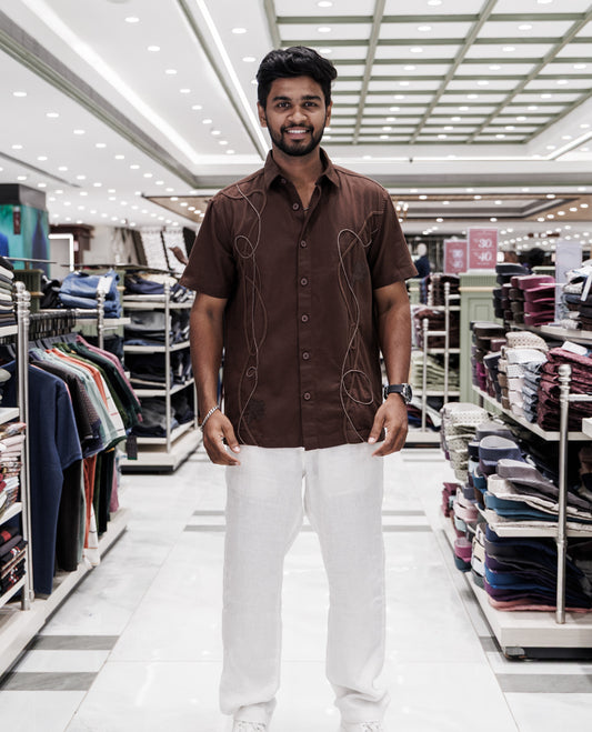 Coffee Cotton-Blended Casual Shirt