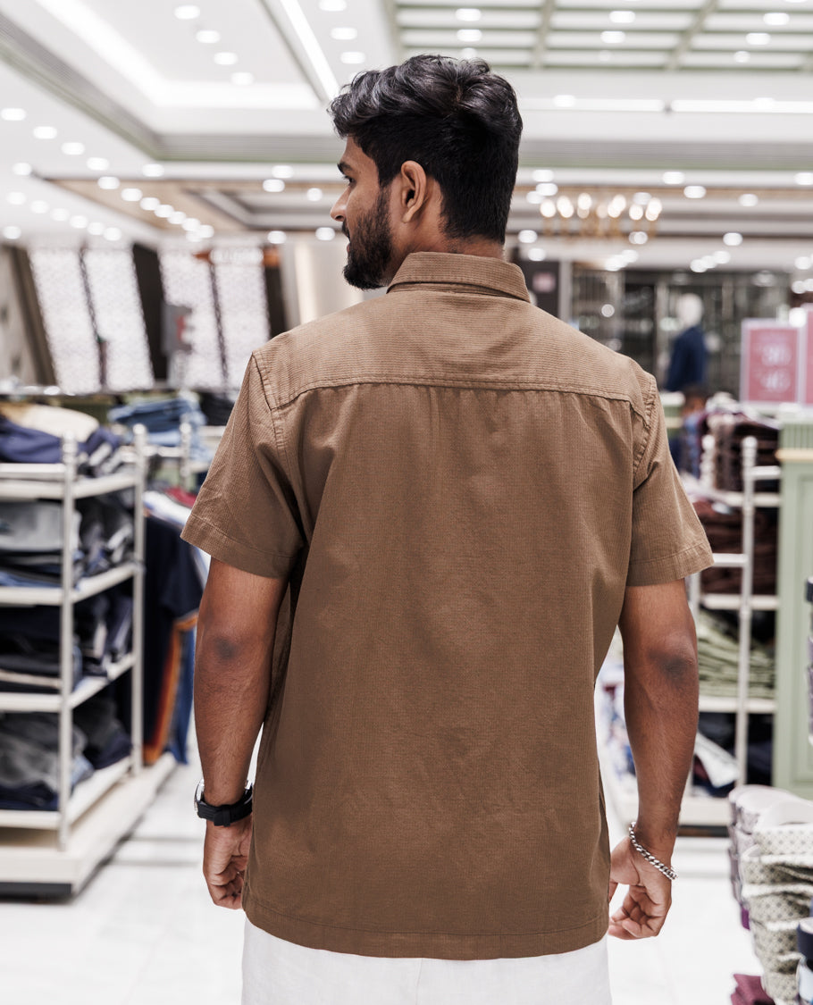 Brown Cotton-Blended Casual Shirt