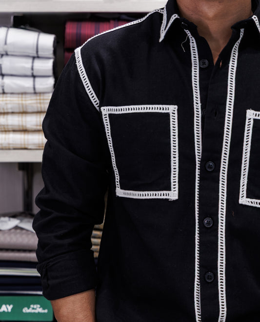 Black Cotton-Blended Casual Shirt