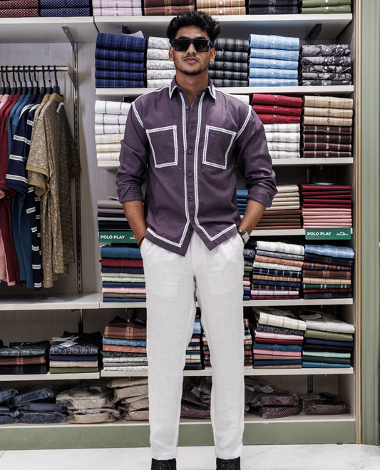 Lilac Cotton-Blended Casual Shirt