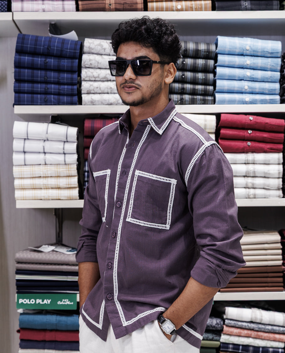 Lilac Cotton-Blended Casual Shirt